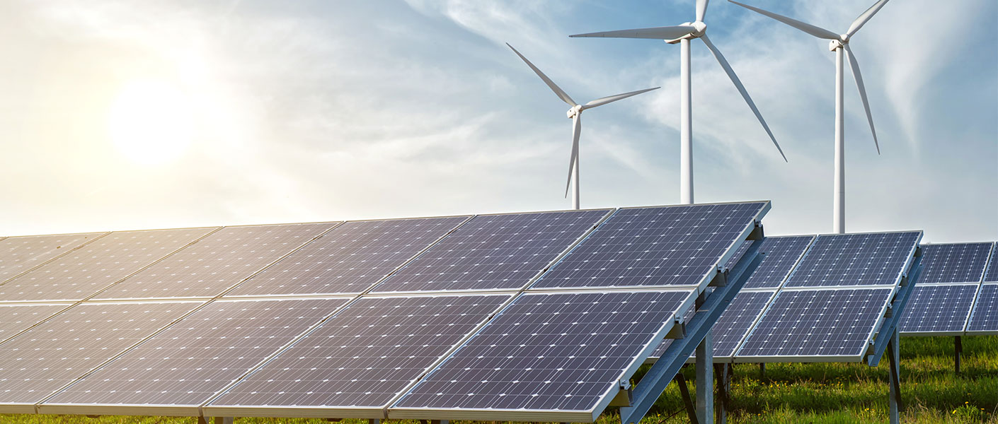 Solar panels and wind turbines