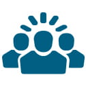 Icon of 3 people together brainstorming