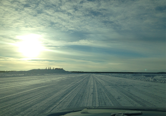 Norman wells Oil Rig Islands covered in snow